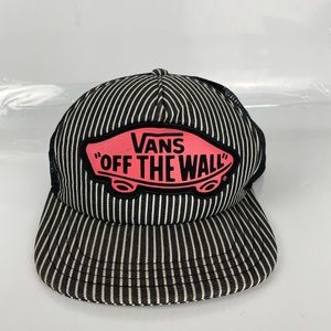 RARE VANS OFF THE WALL Skateboard Striped Pink Black Snapback Trucker Hat Cap